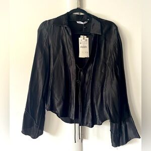 NWT Zara Collared Blouse — tie in front